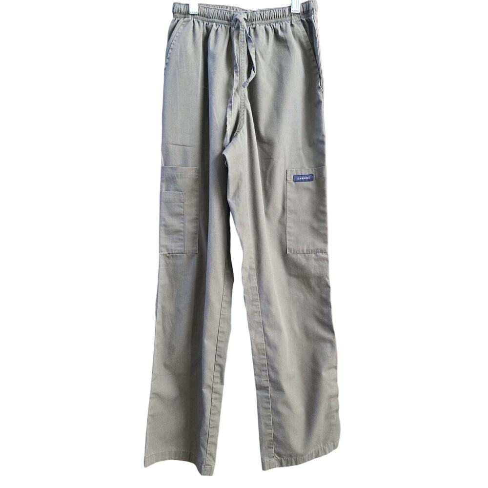 Dagacci Scrub Bottoms Medium Khaki Green Straight Cargo Pocket Drawstring XS